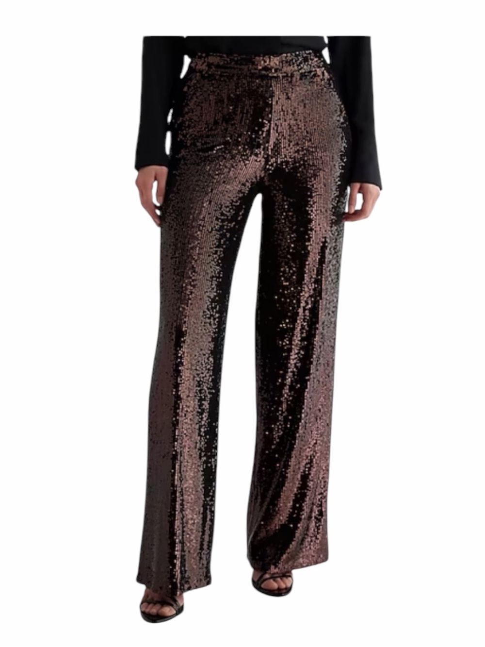 Express Brown Sequin Pants Women 10L Wide Leg Zip Pockets Festive Party Boho New